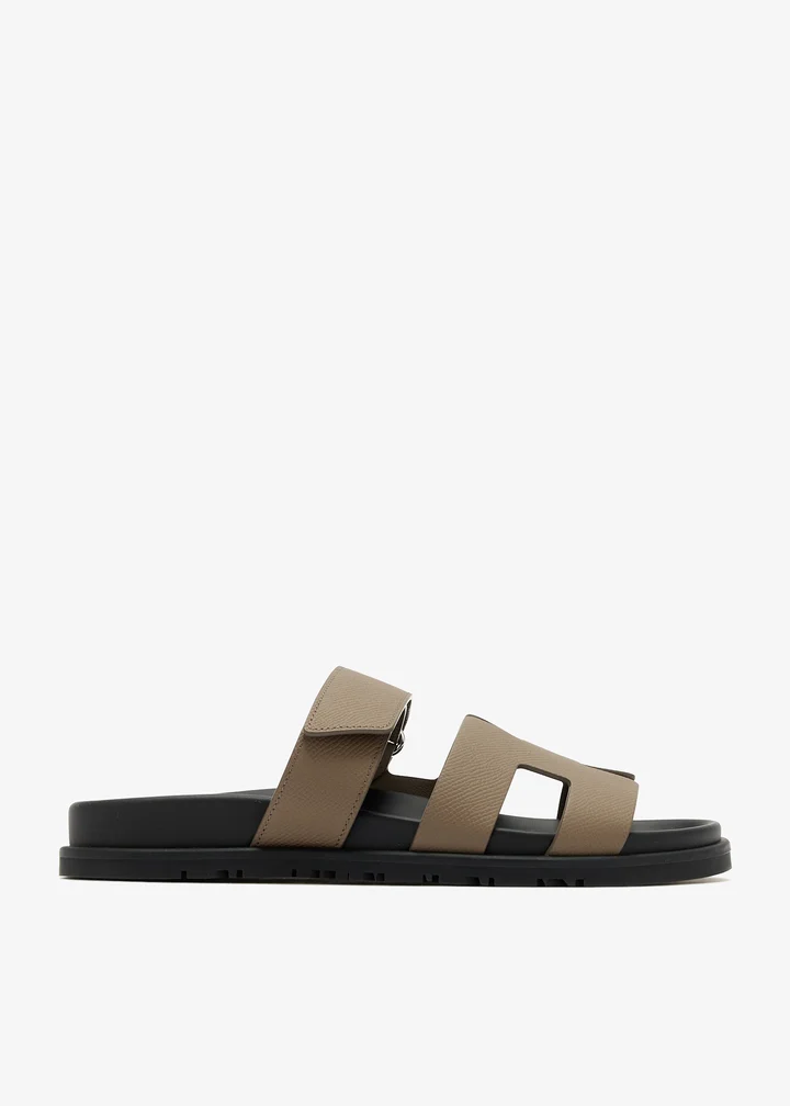 Hermès Chypre Sandal — Grey calfskin, silver-tone hardware